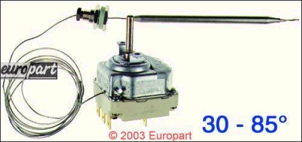 Heißwasser-Thermostat,  EGO 5534014150,  3poliger Kontakt, Werte: bis 400Volt, Temp: 30-85 °C,  bu2617